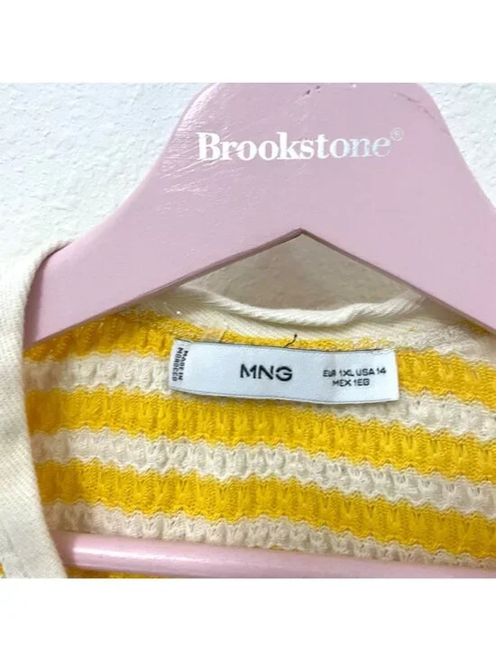 MNG Yellow Stripe Knit Button Front Midi Dress Size 14 - Picture 5 of 8